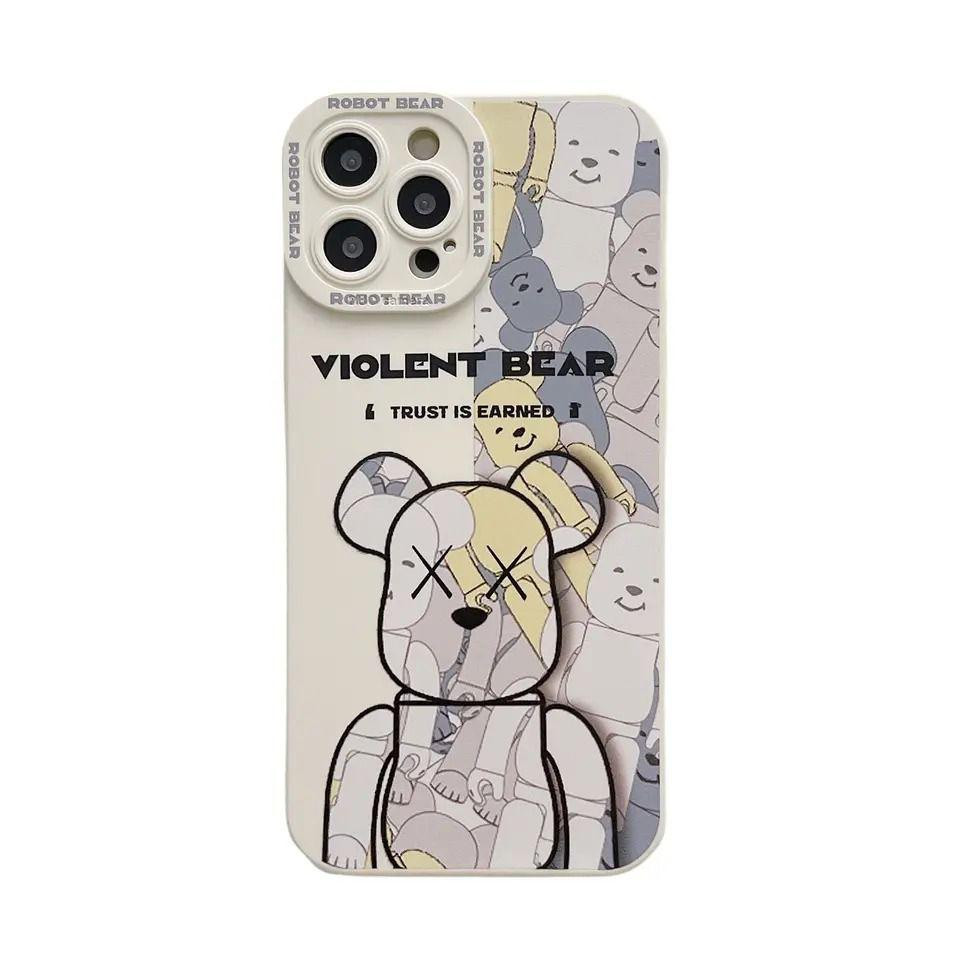 Case for iPhone 13 Pro, with  Bear Design  Chain Girls Women Clear Anti-scratch Shockproof Case Cover for 13 pro, white colour