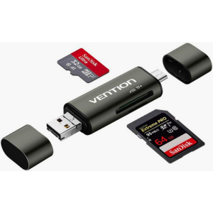 Vention USB2.0 Multi-function Card Reader, TF High Speed Type-C OTG, Connectors:6.5mm TS Plug Male, 6.35mm 1/4" Mono Male x2, Gray | CCJH0