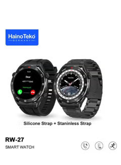 Haino Teko RW 27 Smart Watch Round Sports Edition with Two Set Strap And Wireless Charger For Men's And Boys Black