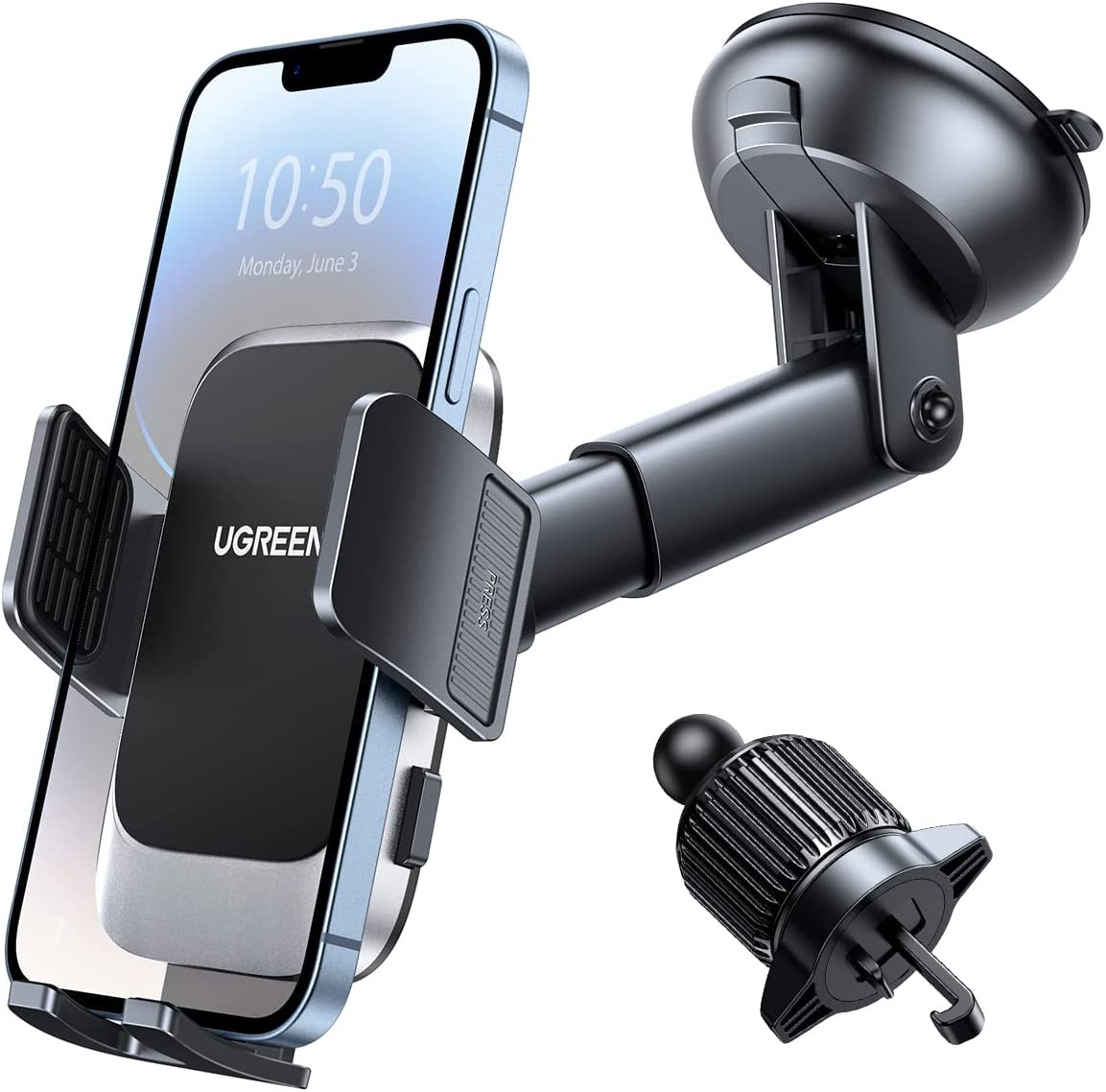 UGREEN Car Phone Holder for Dashboard Windshield Air Vent 3 in 1 Universal Phone Holder Car Mobile Holder for Car with Strong Suction Cup Car Phone Mount Compatible with iPhone 14 13 12 11 Pro Max