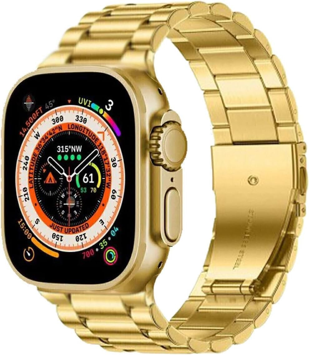 Smart-Clouds ultra smartwatch by Haino teko Germany, ultra smart watch for men's and women's,4 exstra strap, wireless Charging, IP68 waterproof smartwatch alwys on screen (Full Gold)