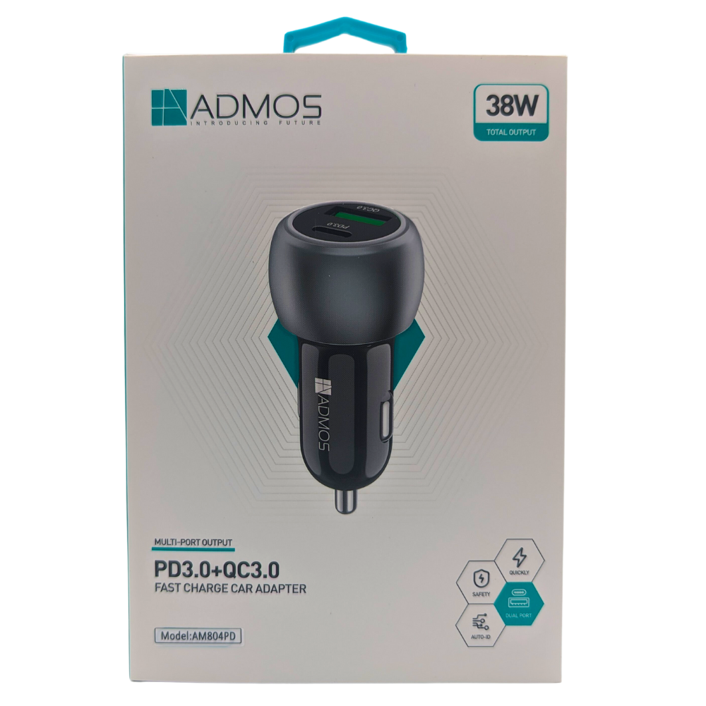 ADMOS. Multi-port output PD3.0+QC3.0 Fast Charger Car Adapter (model:am804PD)