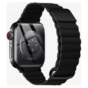 UCHUANG for Apple Watch Band Strap 49mm 45mm 44mm 42mm Magnetic Genuine Adjustable Replacement Wristband Compatible with iWatch Ultra Series 8/7/6/5/4/3/2/1/SE, Black