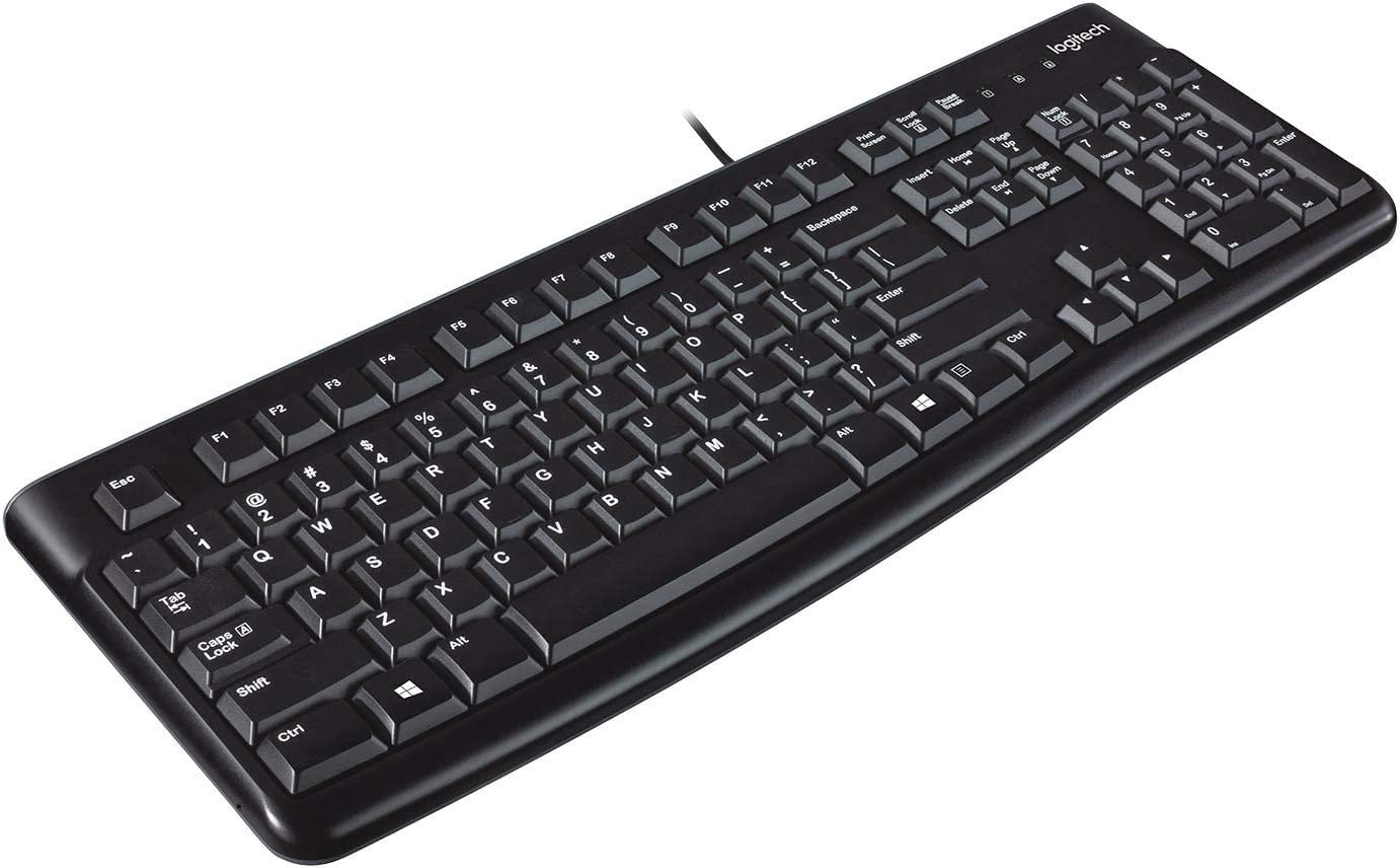Logitech K120 Wired Keyboard for Windows, USB Plug-and-Play, Full-Size, Spill Resistant, Curved Space bar PC / Laptop, English Layout - Black