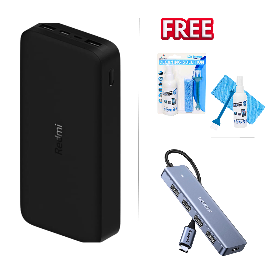 BUY1 GET2 FREE -Xiaomi Redmi 10000mAh Powerbank (4 in 1) Portable 32W PD, UGREEN USB C Hub, 4 Ports USB C Adapter Type C Hub, Storite 3 in 1 Screen Cleaning Kit with Microfiber Cloth