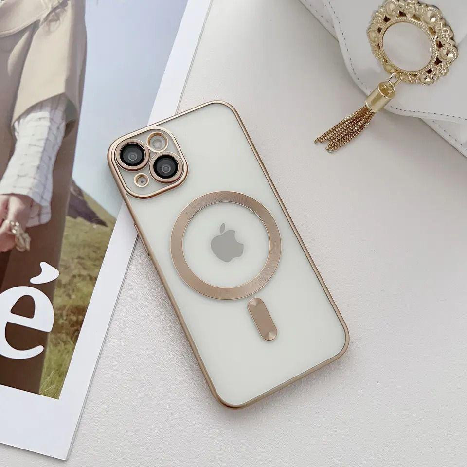 Magnetic Case for iPhone 14  ,Compatible with Mag-Safe Wireless Charging, Anti-Scratch Shockproof Protective Bumper Cover with Camera Protector for iPhone 14 Case(6.7 Inch),golden