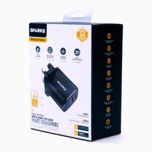 Sparky Fast Charger Dual USB and Type-C Ports Foldable Adapter iPhone USB S Compatible with iPhone 14 Pro Max / 14 Pro / 13/14 Pro Max / 13 Pro / 13/12/11 / iPad, Samsung, Huawei, Xiaomi and Other Dev