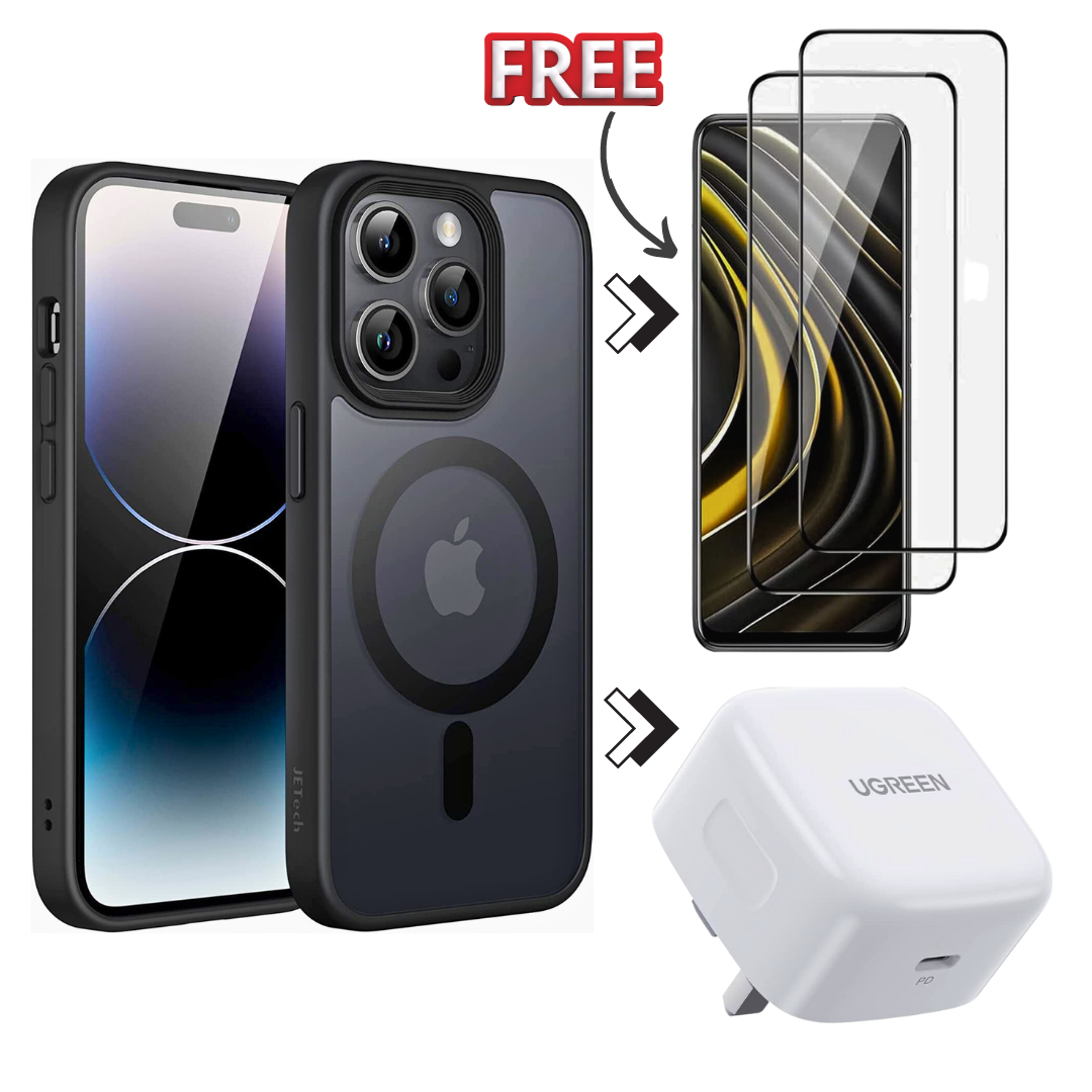 Buy 1 Get 2 Free- Magnetic Case for iPhone 14 Pro 6.1-Inch Compatible with MagSafeTranslucent Matte Back Slim Shockproof Phone Cover (Black), Tempered Glass Screen Protectors,