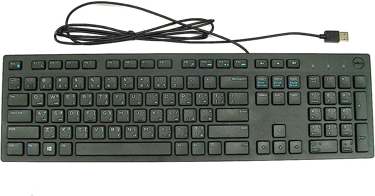 Genuine Original DELL USB Keyboard KB216 BLACK, Nice and Slim, QWERTY - ARABIC Layout, Dell P/N : X3CF2