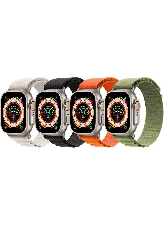 4Pack for Apple Watch Alpine Loop Band 49mm/45mm/44mm Nylon Woven Sport Strap Compatible with iWatch Series 8/Ultra/7/SE/6/5/4/3/2/8 White/Green/Orange/Black
