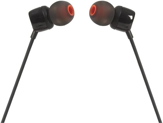 JBL Tune 110 Wired In-Ear Headphones, Deep and Powerful Pure Bass Sound, 1-Button Remote/Mic, Tangle-Free Flat Cable, Ultra Comfortable Fit -BLACK , JBLT110BLK