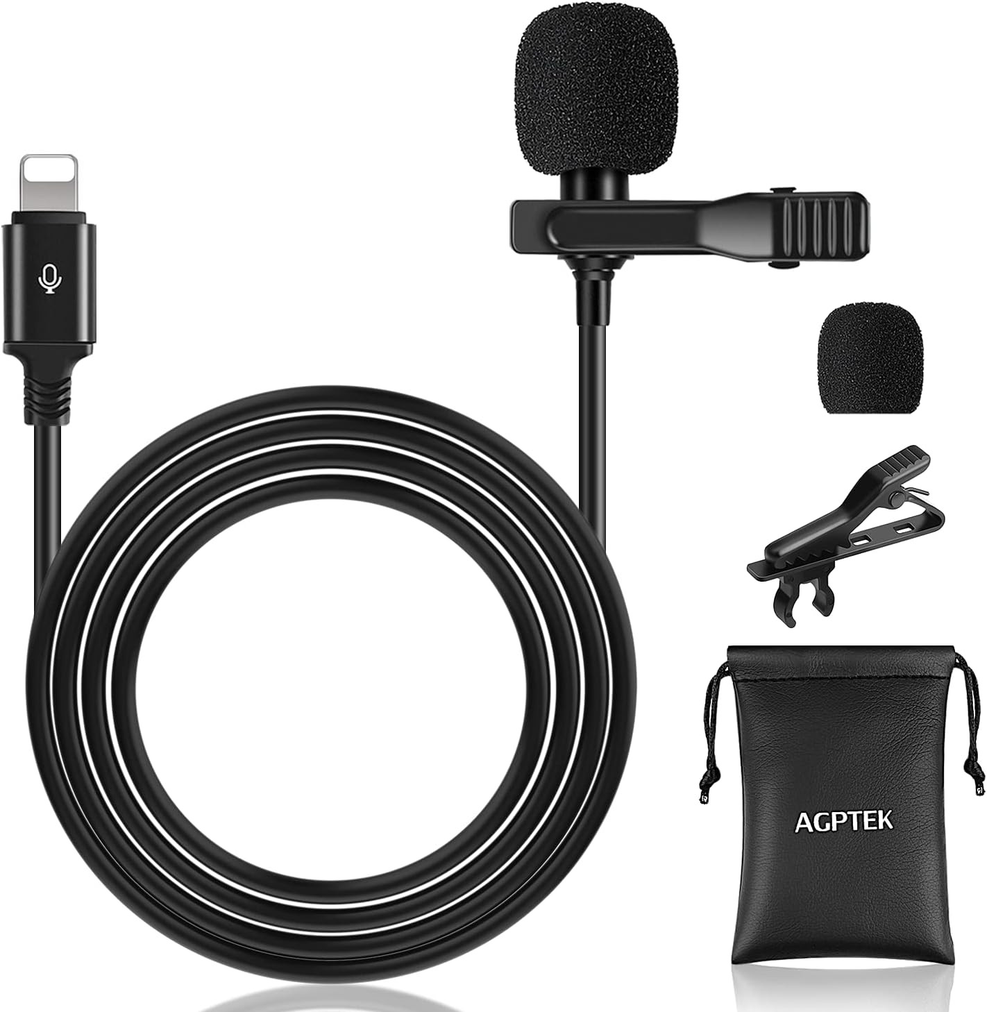AGPTEK External Lavalier Microphone for iPhone 7/8/8plus/11/12/SE/X/XS/XR,2M Omnidirectional Mini Condenser with iPhone Interface,Suitable for Interviews,Video Conferencing,Podcast,Dictation,ETC