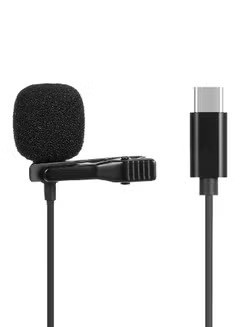 JH-042 Type-C Lavalier Microphone Omni Directional Condenser Microphone Superb Sound for Audio and Video Recording Black