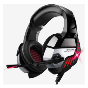 Onikuma k5 pro wired gaming headset anc stereo headphones with microphone led lights for xbox one laptop, professional gaming headset (red)
