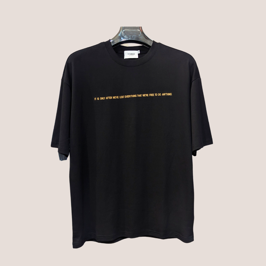 Pure Cotton Men's T-Shirt Smooth Finish Typography Printed T-Shirt With Round Neck And Short Sleeves(Black)