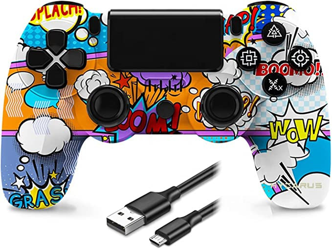 ELE3ST Wireless Controller for PS4 Remote, Dual Vibration and Audio Function and Stereo Headphone Jack, exquisite graffiti and Six-axis Motion Control for Pro / Slim / PC / iOS / Android / Steam​