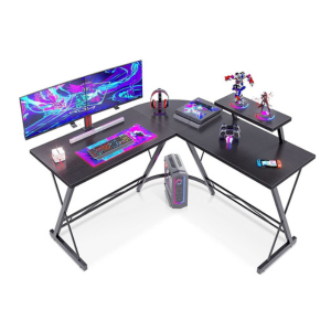 ACPLAY L-Shaped Desk Computer Corner Table, 50.8" Home Gaming Desk, Office Writing Workstation with Large Monitor Stand, Space-Saving, Easy to Assemble (Black, (50.8"+50.8") L x 18.2"W x 29.5"H)